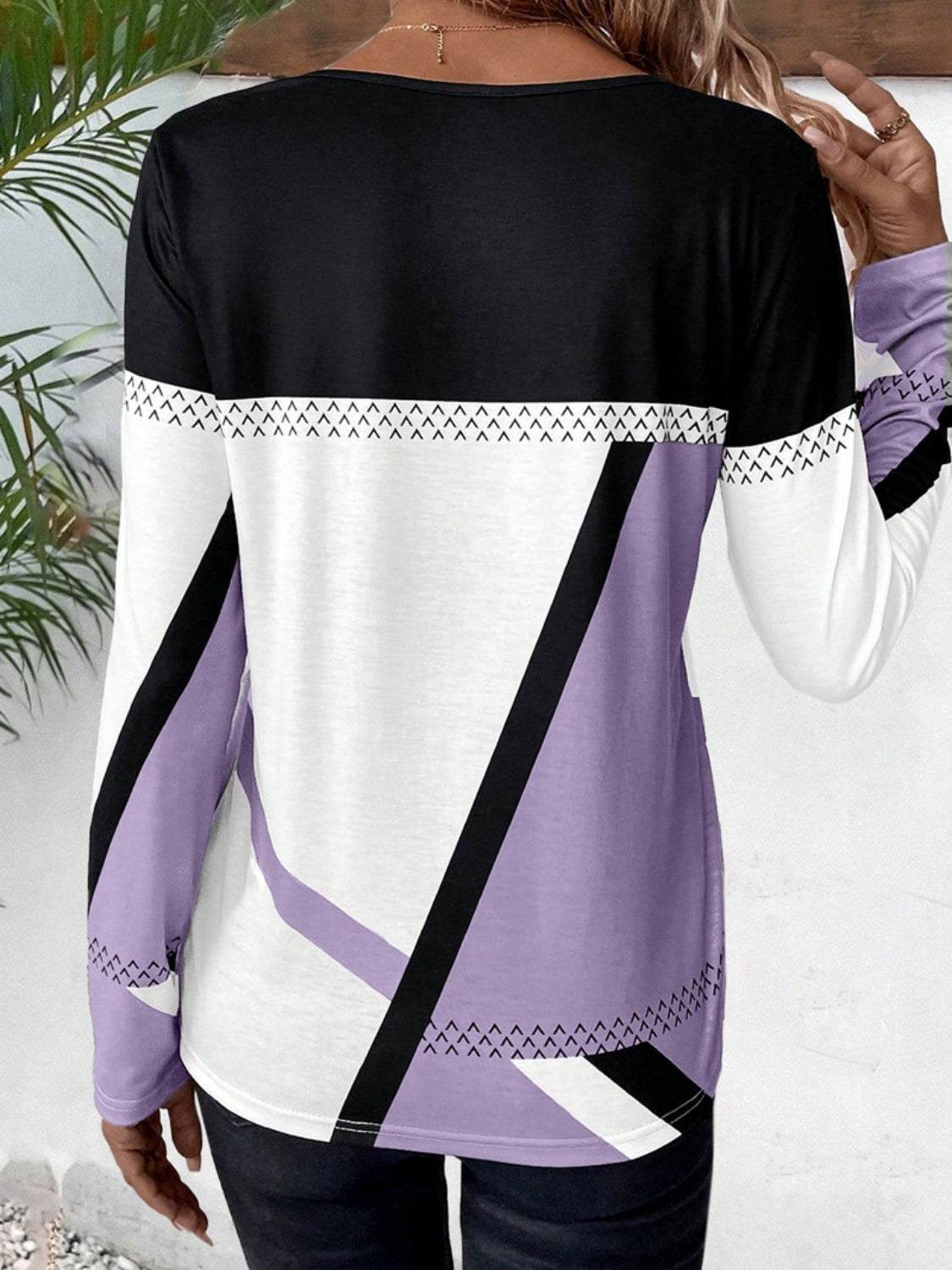 Contrast Round Neck Long Sleeve Top