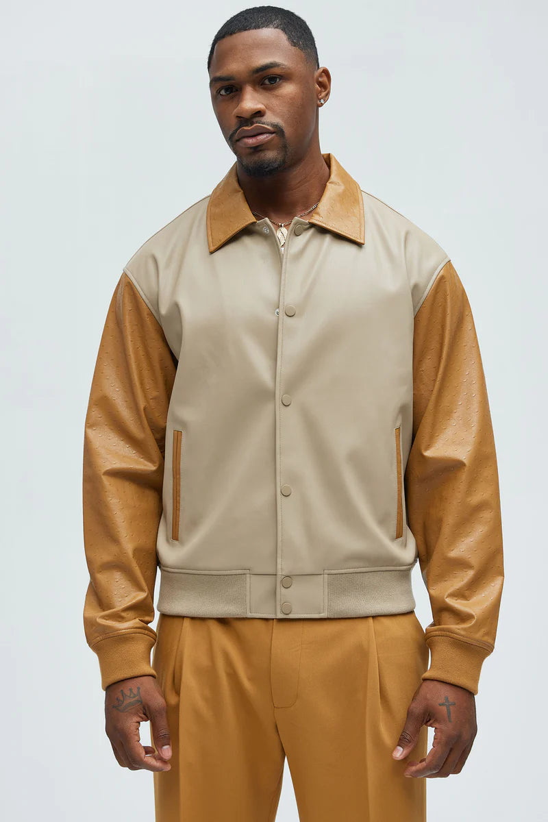 M With No Pocketsen's Contrast Faux Leather Jacket