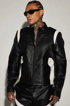 Men's Dakota Faux Leather Stand Collar Moto Jacket