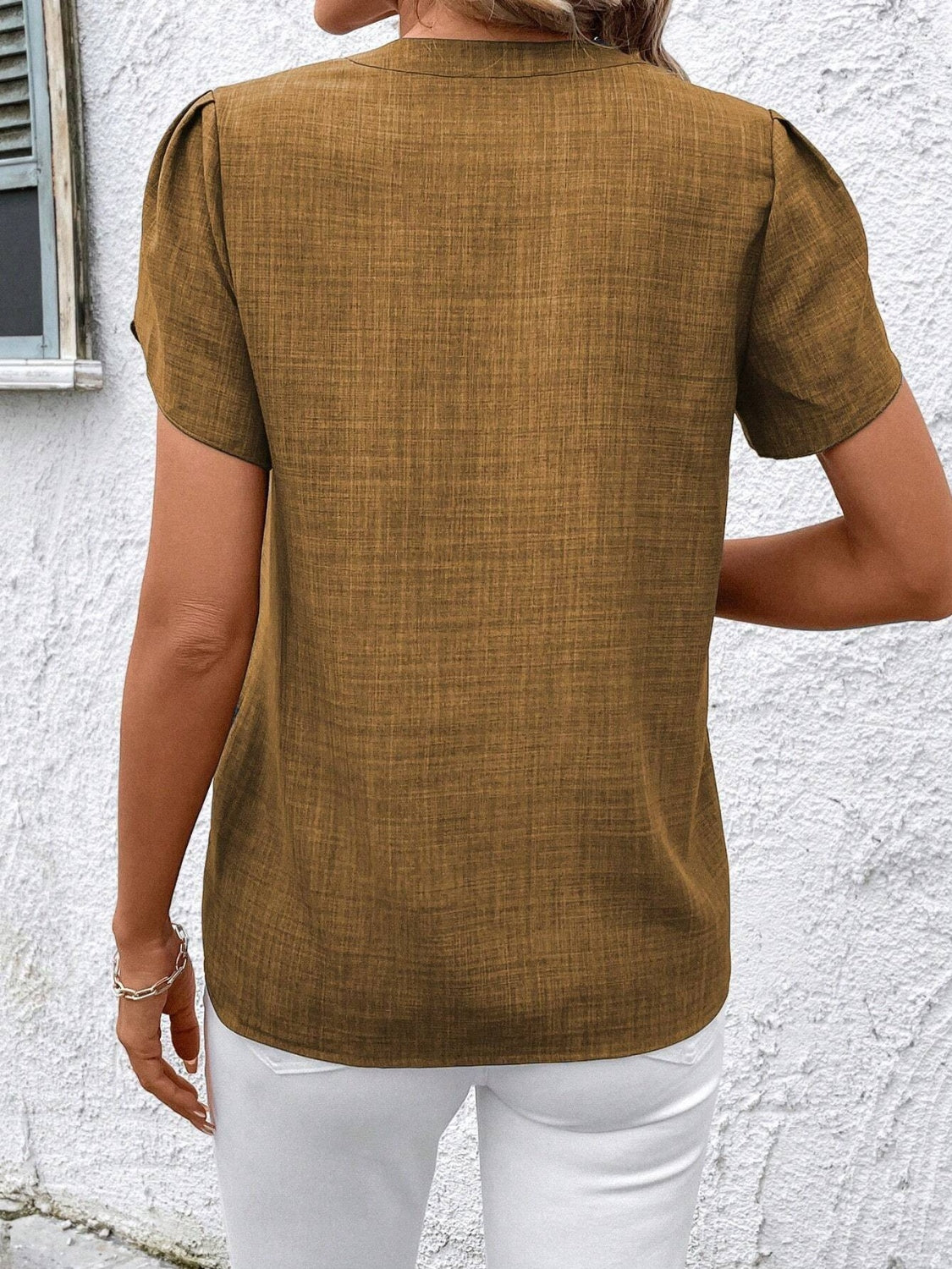 Floral Notched Short Sleeve Blouse