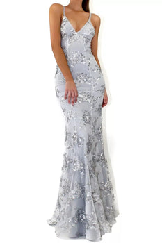 Sleeveless Sequin Tie Back V-Neck Maxi Dress