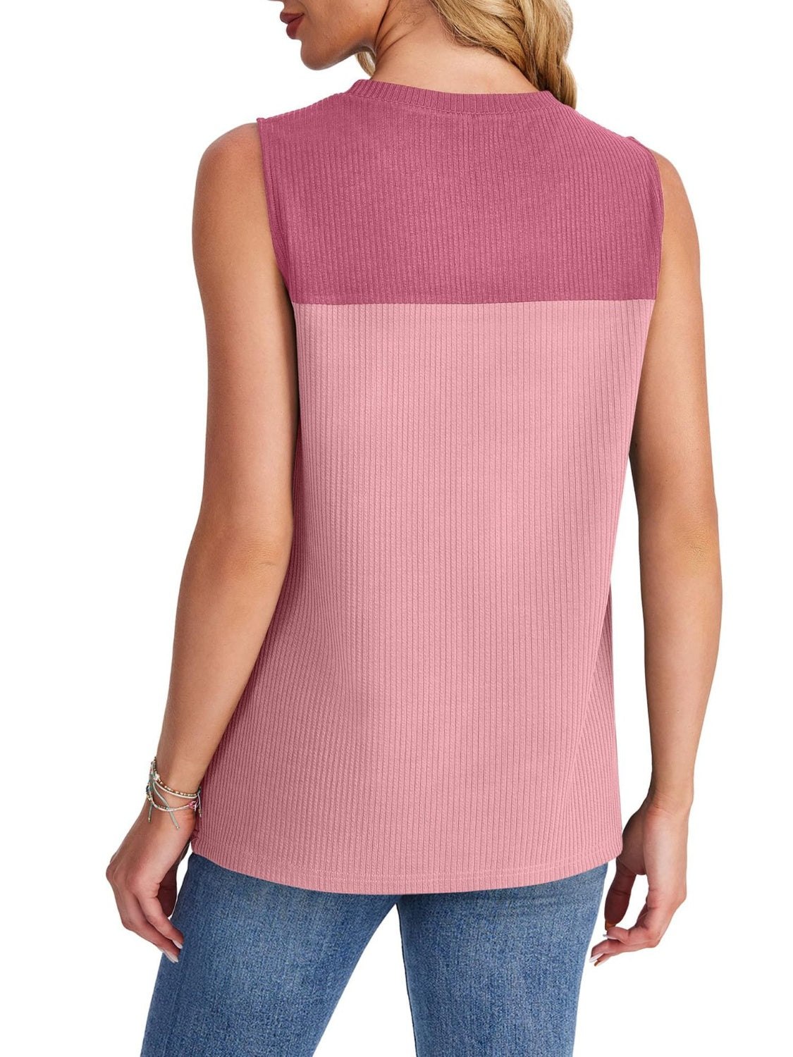 Sleeveless Color Block Round Neck Top