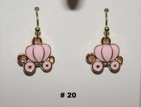 Pink Princess Carriage Girls Earrings