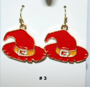 Red witch hat handmade earrings with gold accents