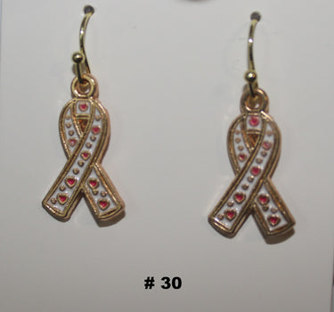 Handmade Gold Ribbon Breast Cancer Earrings