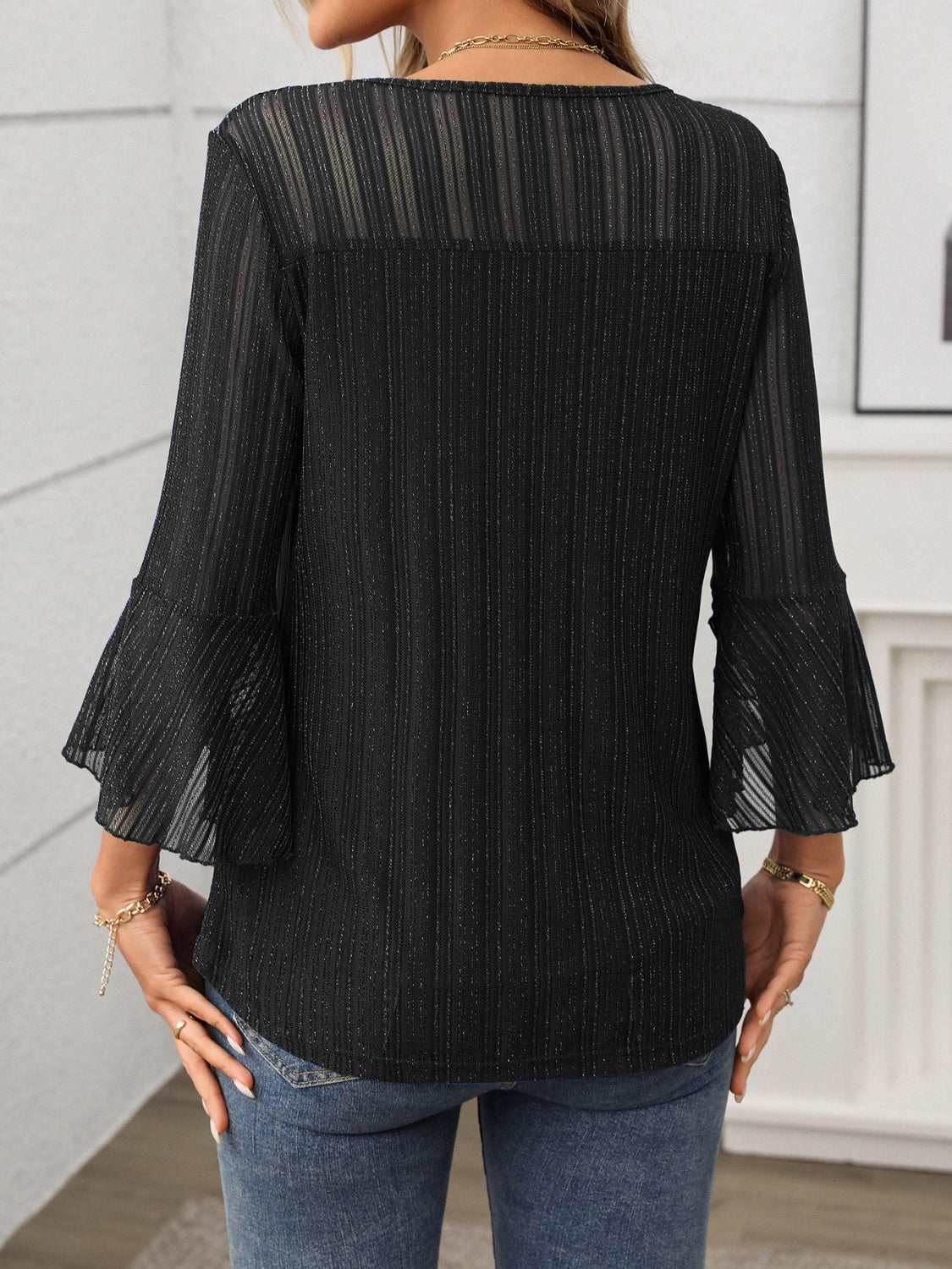 Round Neck Three-Quarter Sleeve Top