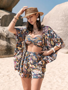 Women's Three-Piece Cover Up and Shorts Set