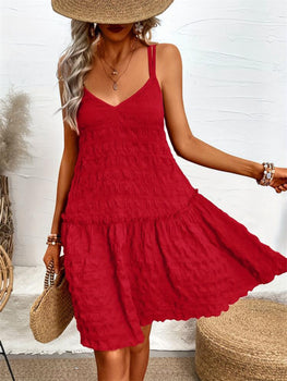 Crisscross Spaghetti Straps Tiered Cami Dress