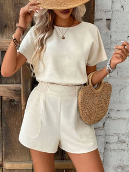 Short Sleeve Round Neck Top and Shorts Set