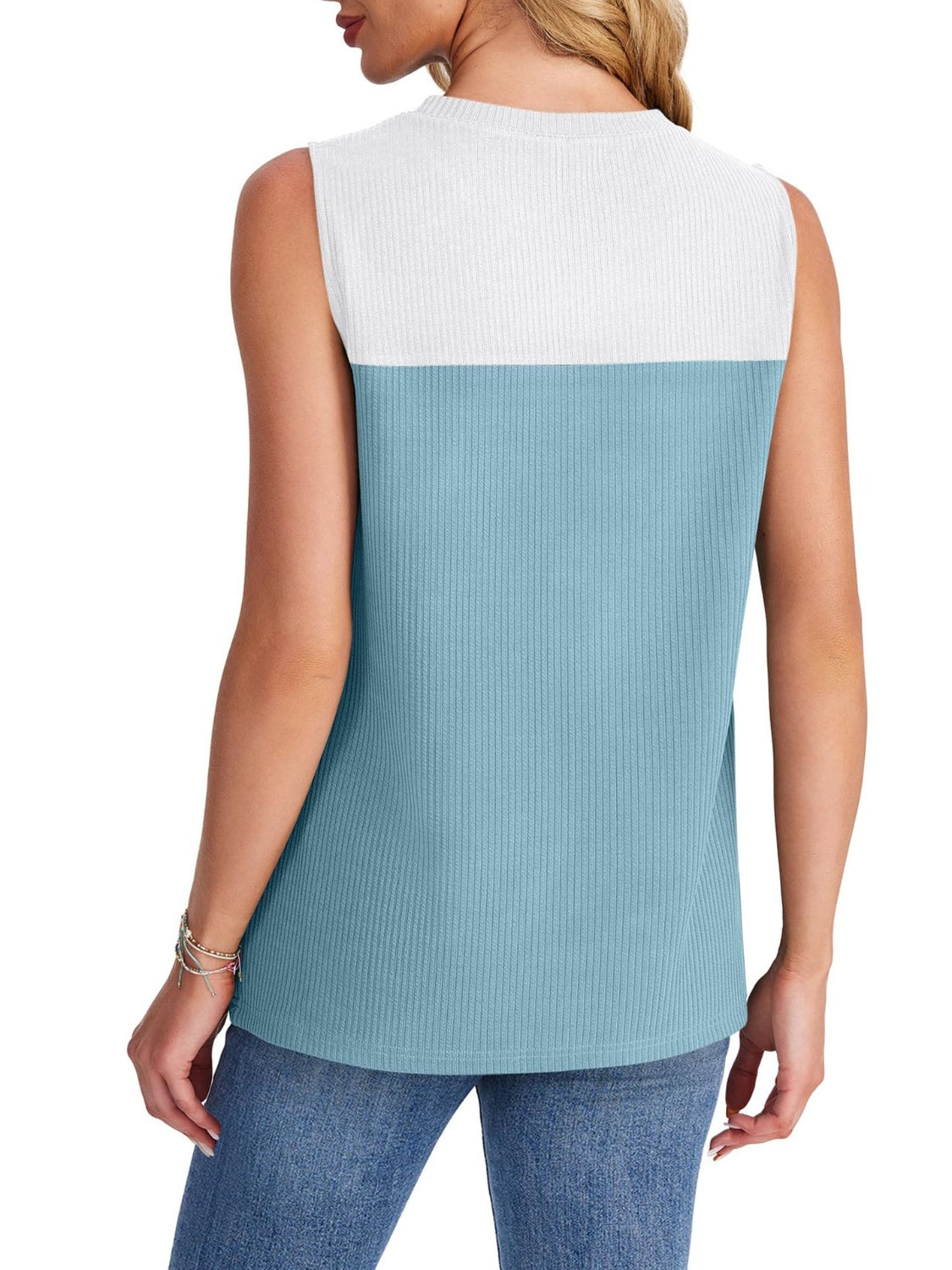 Sleeveless Color Block Round Neck Top
