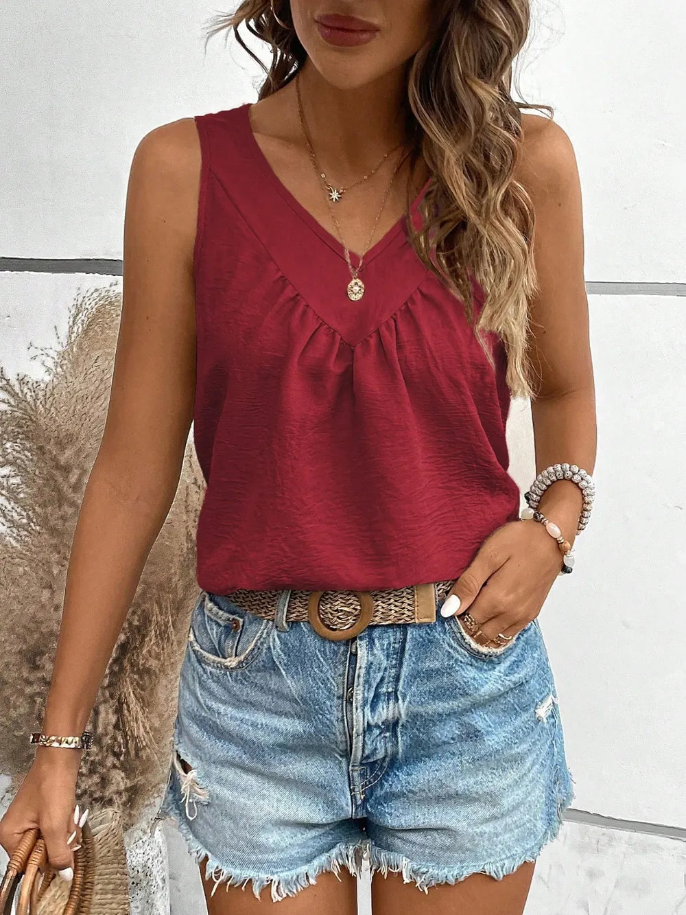 Women's V-Neck Ruched Tank Top