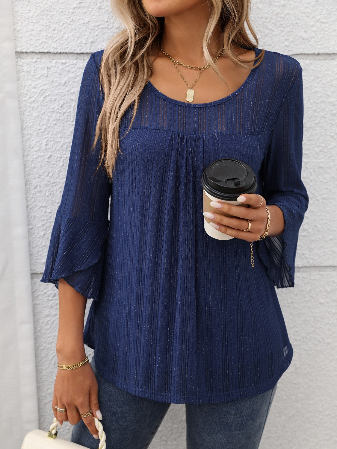 Round Neck Three-Quarter Sleeve Top
