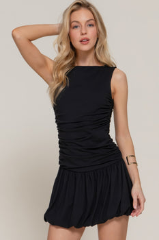 Sleeveless Boat Neck Voluminous Mini Dress