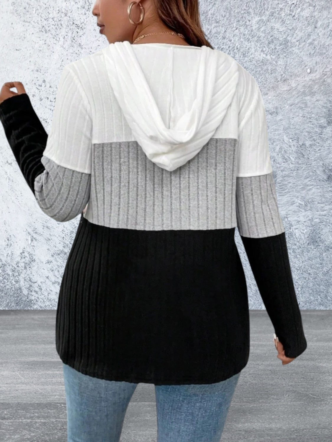 Plus Size Drawstring Long Sleeve Hooded Top