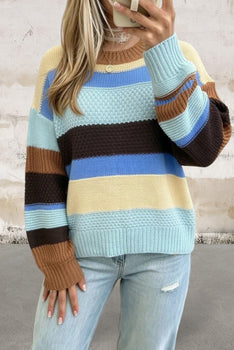 Long Sleeve Striped Round Neck Relaxed Sweater