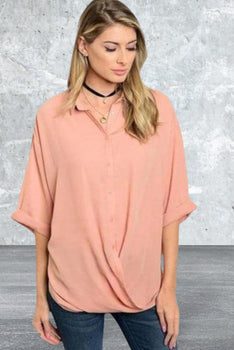 Women's Drape Front Chiffon 3/4" Sleeve Blouse