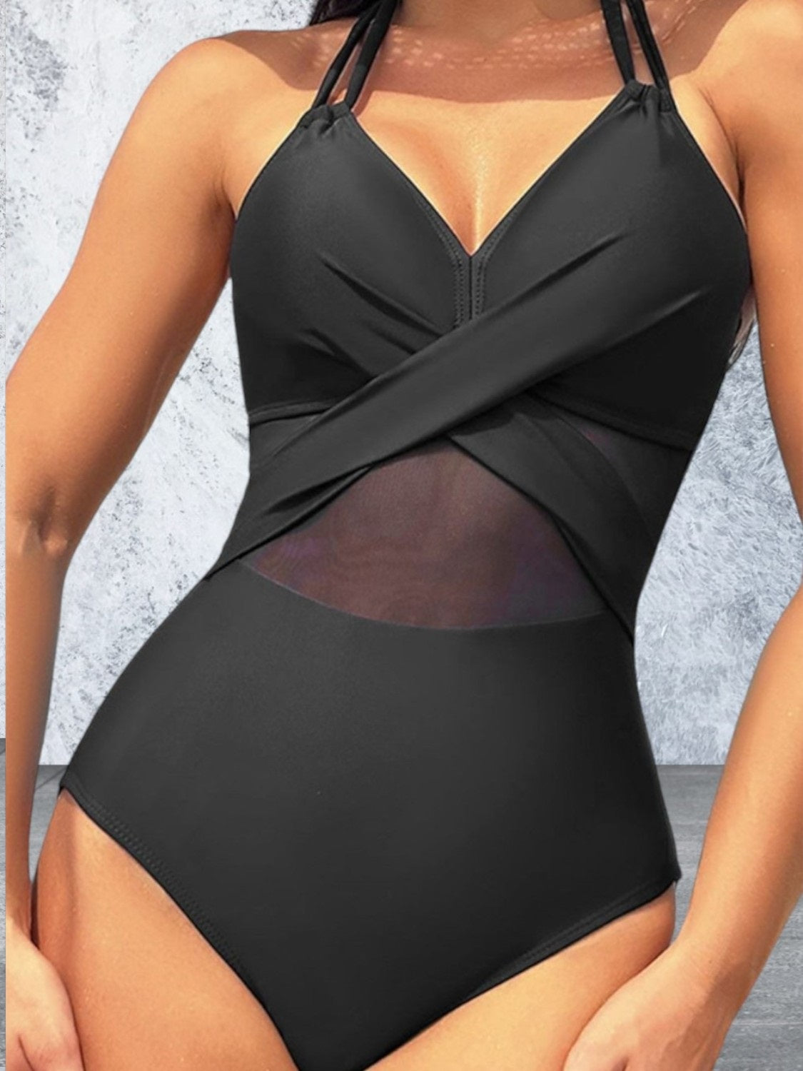 Crisscross Halter Neck One-Piece Swimwear