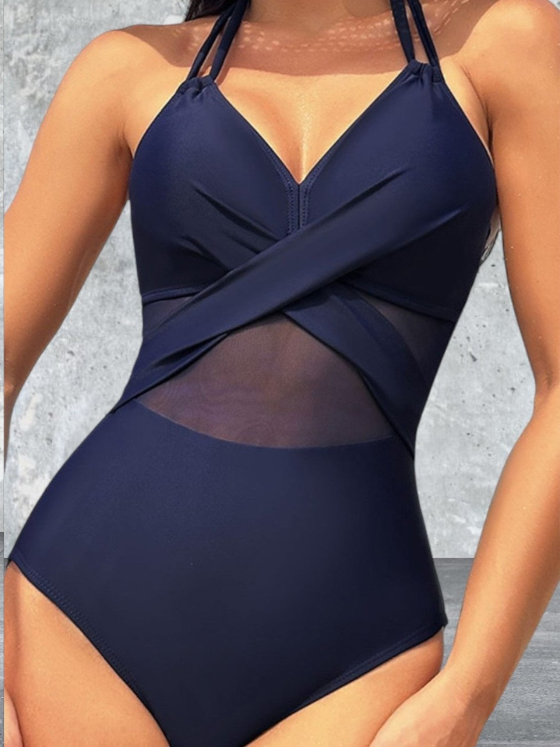 Crisscross Halter Neck One-Piece Swimwear
