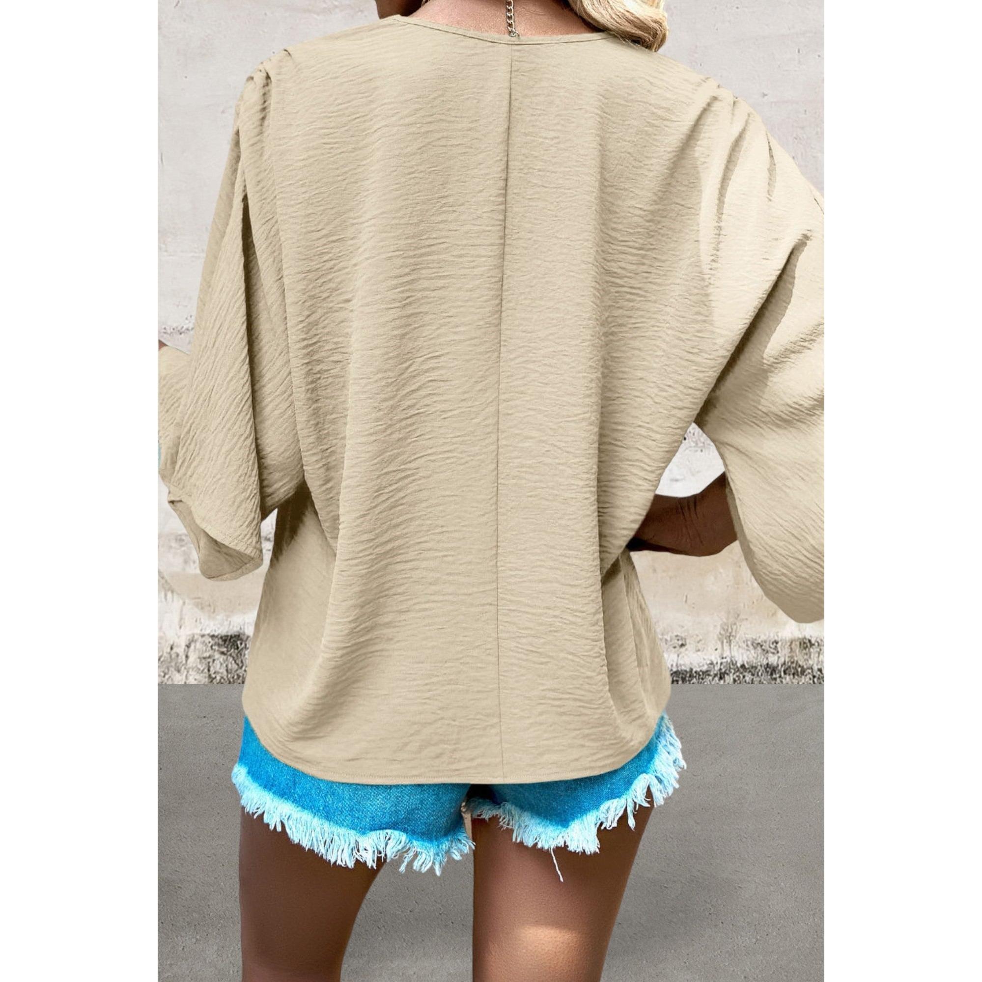 Sleeveless V Neck Wide Sleeve Crinkled Top