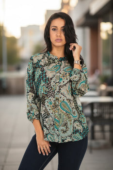 Womens Paisley Printed Button Down Top
