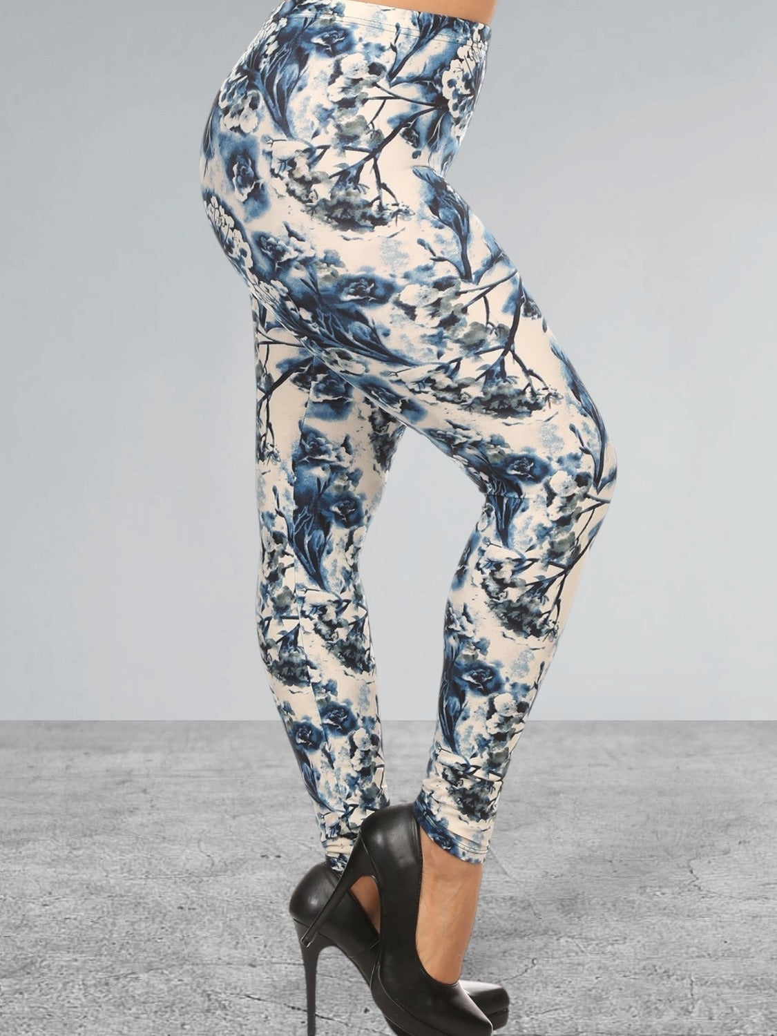 Plus Size High Waist Slim Fitting Floral Print Full Length Leggings