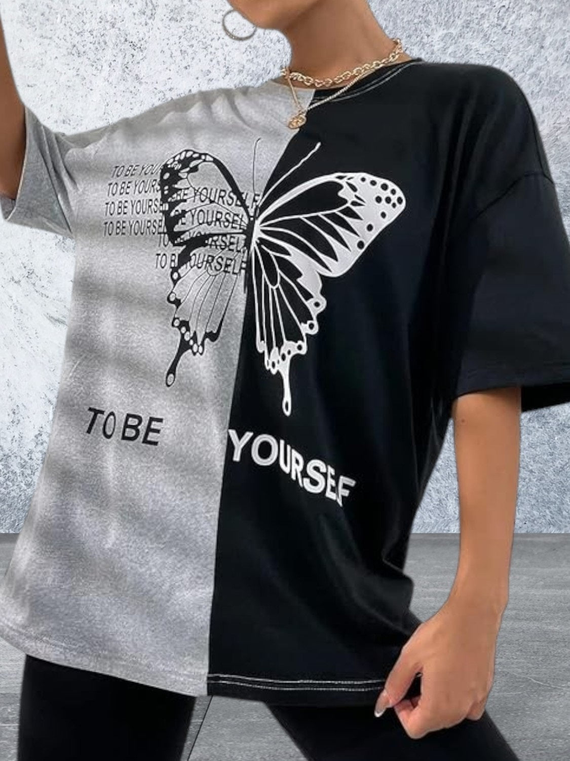 Short Sleeve Oversize Butterfly Print top