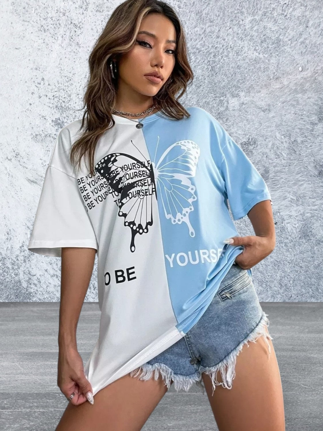 Short Sleeve Oversize Butterfly Print top