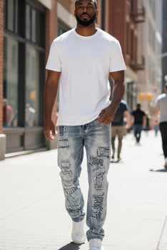 Men's Stretch Straight Leg Patchwork Jeans