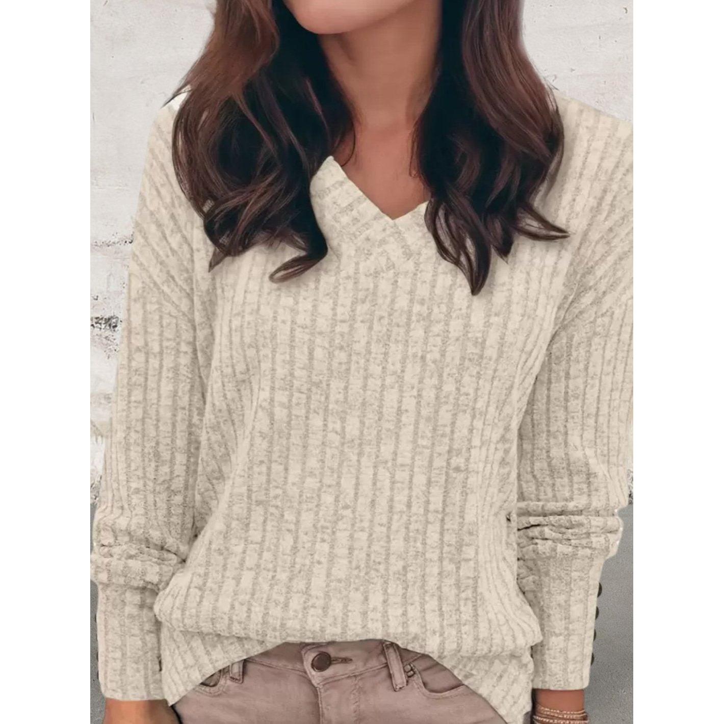 Long Sleeve V-neck Soft And Stretchy Fall Knit Sweater