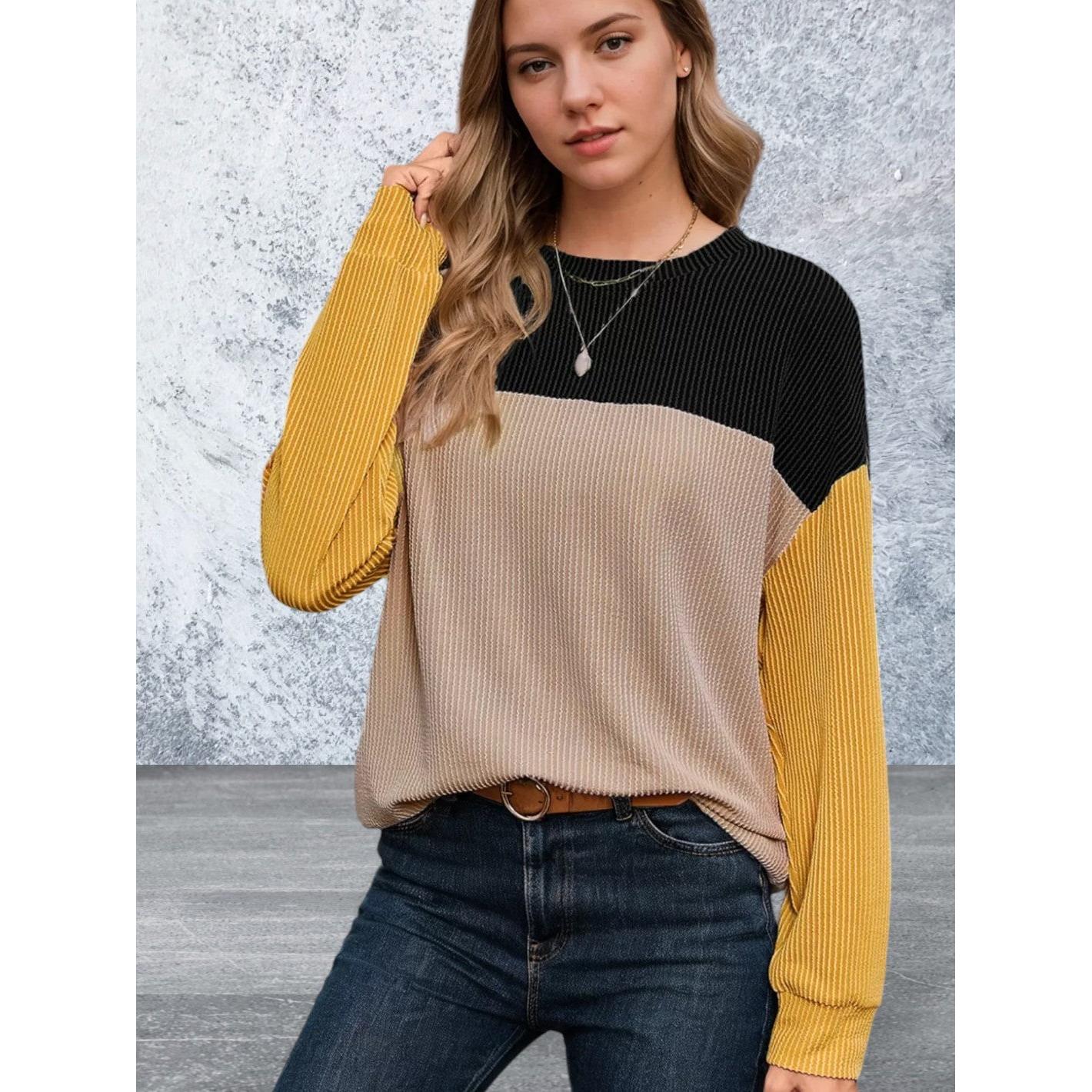 Long Sleeve Round Neck Multi Color Top