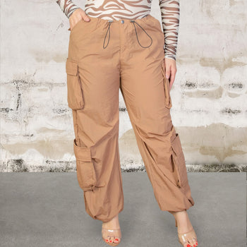 Plus Size Flap Pockets Drawstring Ruched Cargo Pants