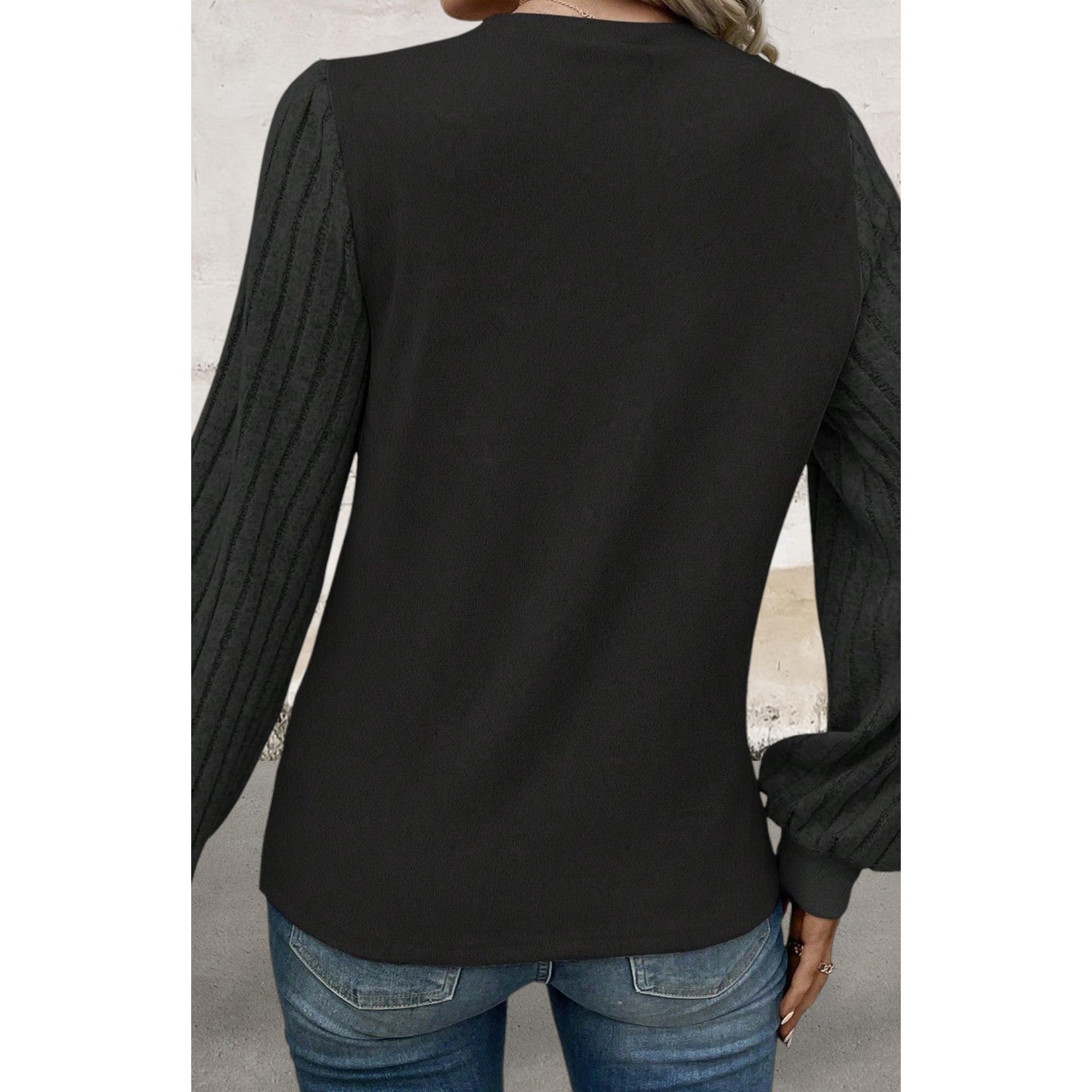 Round Neck knit Bishop Sleeve Stretchy Sweater Top