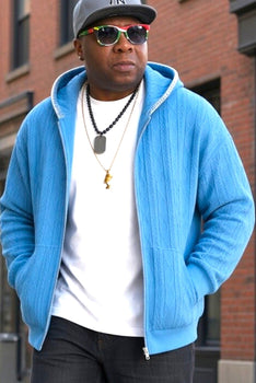 Men's Zip Front Wrapped Stitch Detail Hooded Jacket