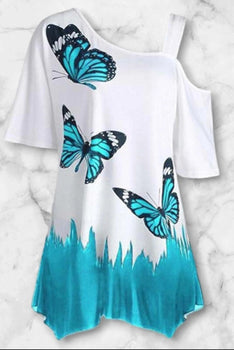Short sleeve butterfly cold shoulder top