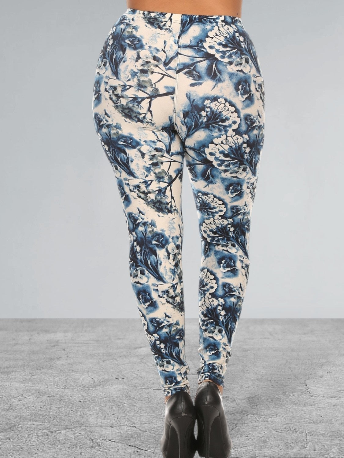 Plus Size High Waist Slim Fitting Floral Print Full Length Leggings