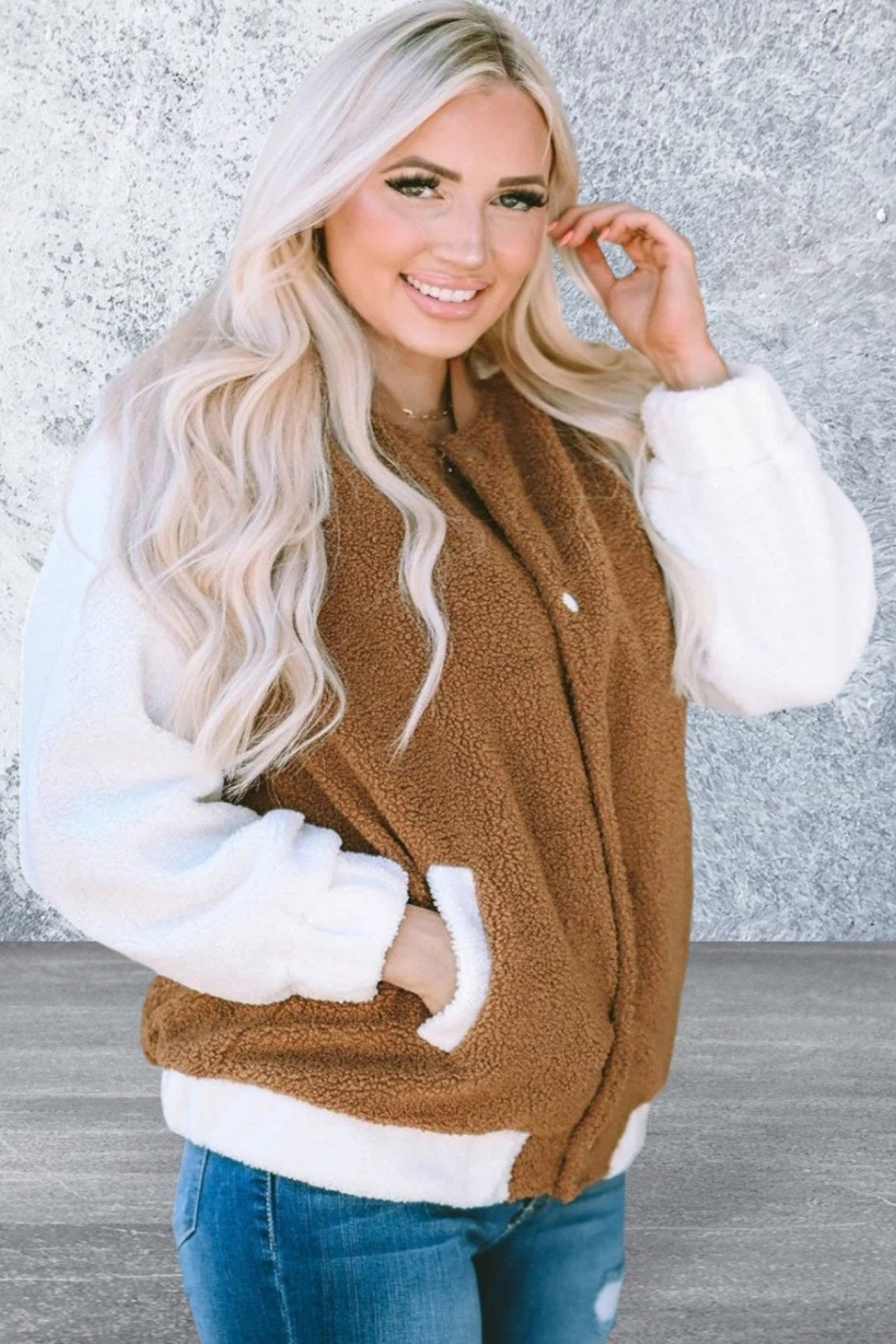 Women's Plus Size Snap Button Sherpa Jacket