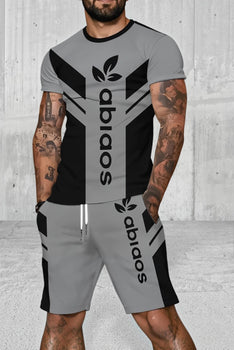 Men's Short Sleeve 2pcs Outfit Leaf Logo Athletic Set