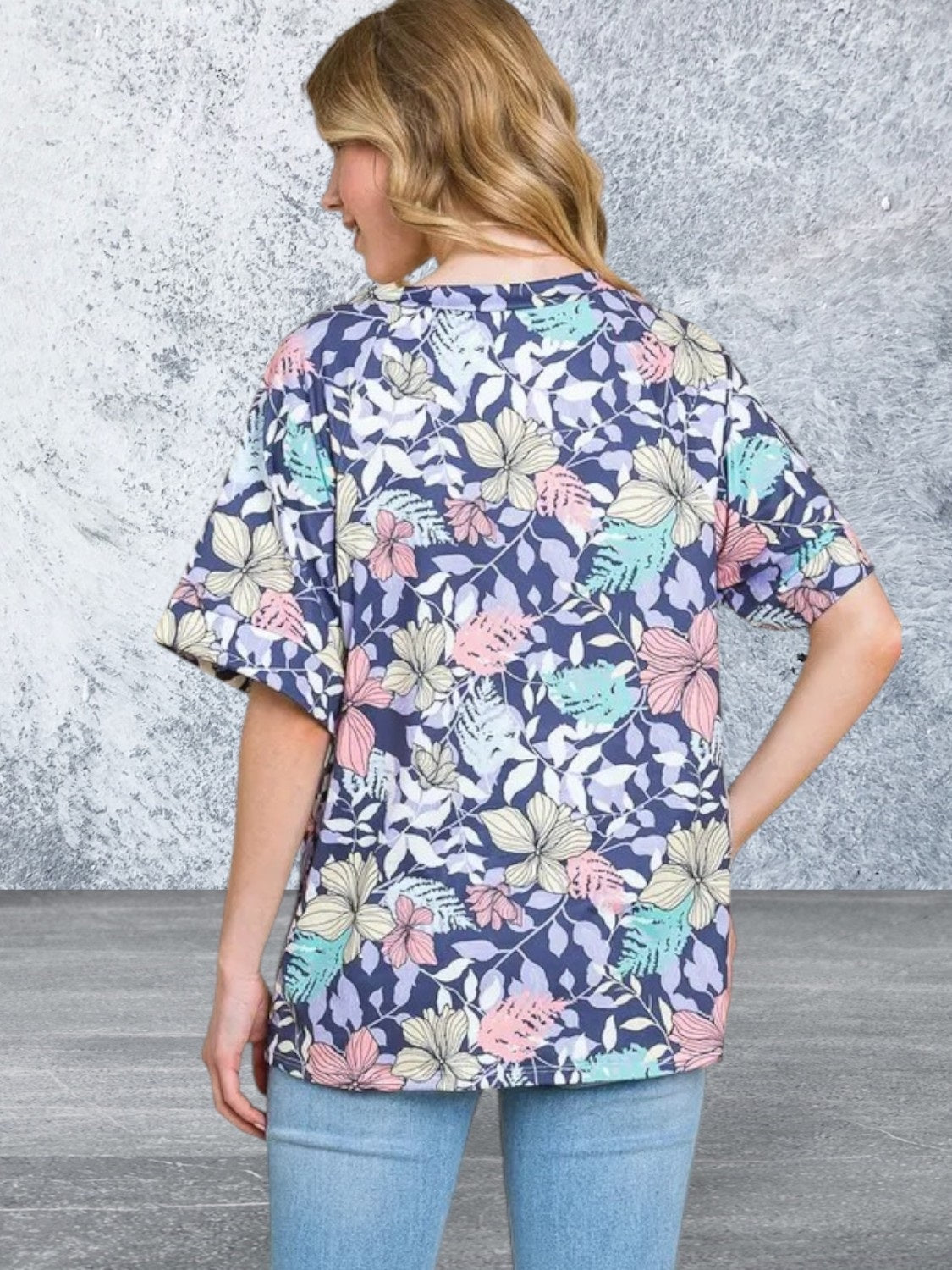 Floral Round Neck Short Sleeve Top