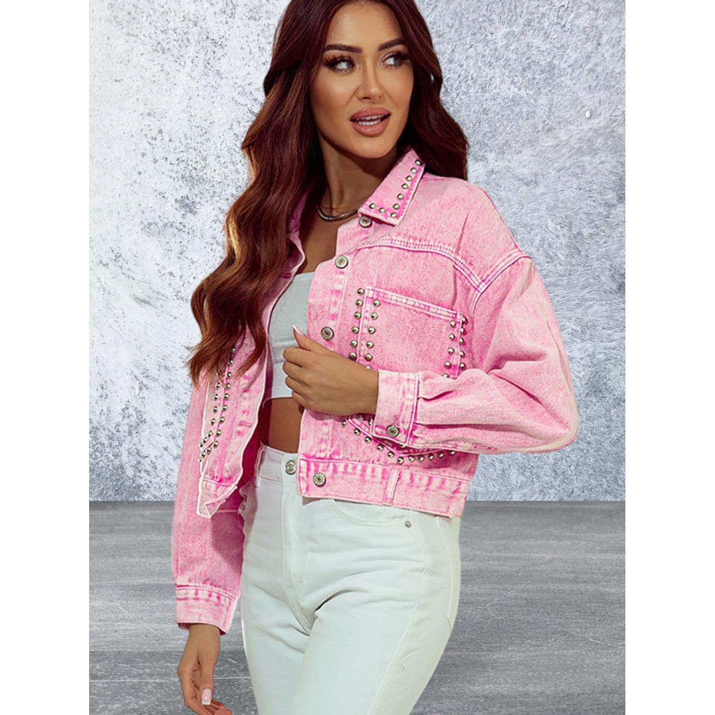 Pink Studded Denim Jacket