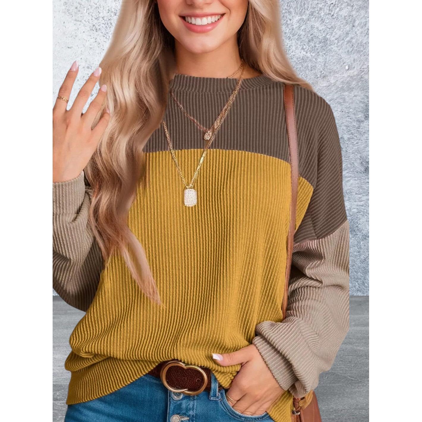 Long Sleeve Round Neck Multi Color Top