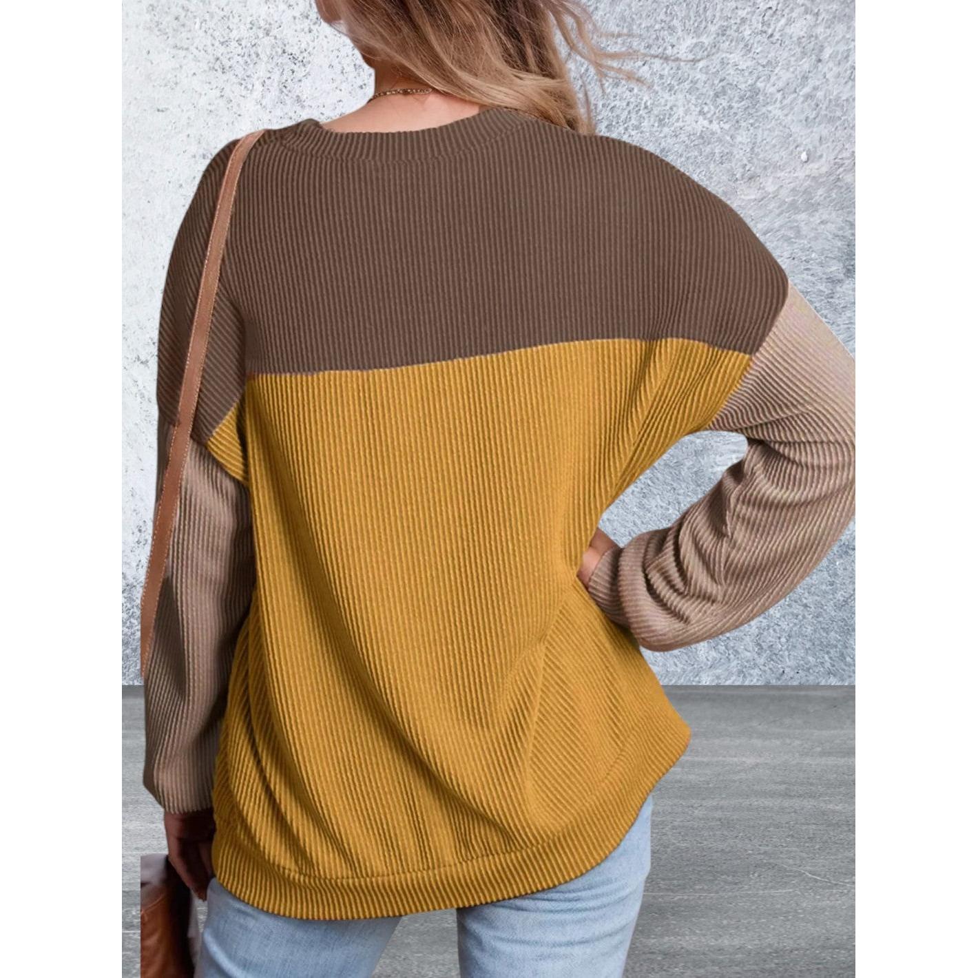 Long Sleeve Round Neck Multi Color Top