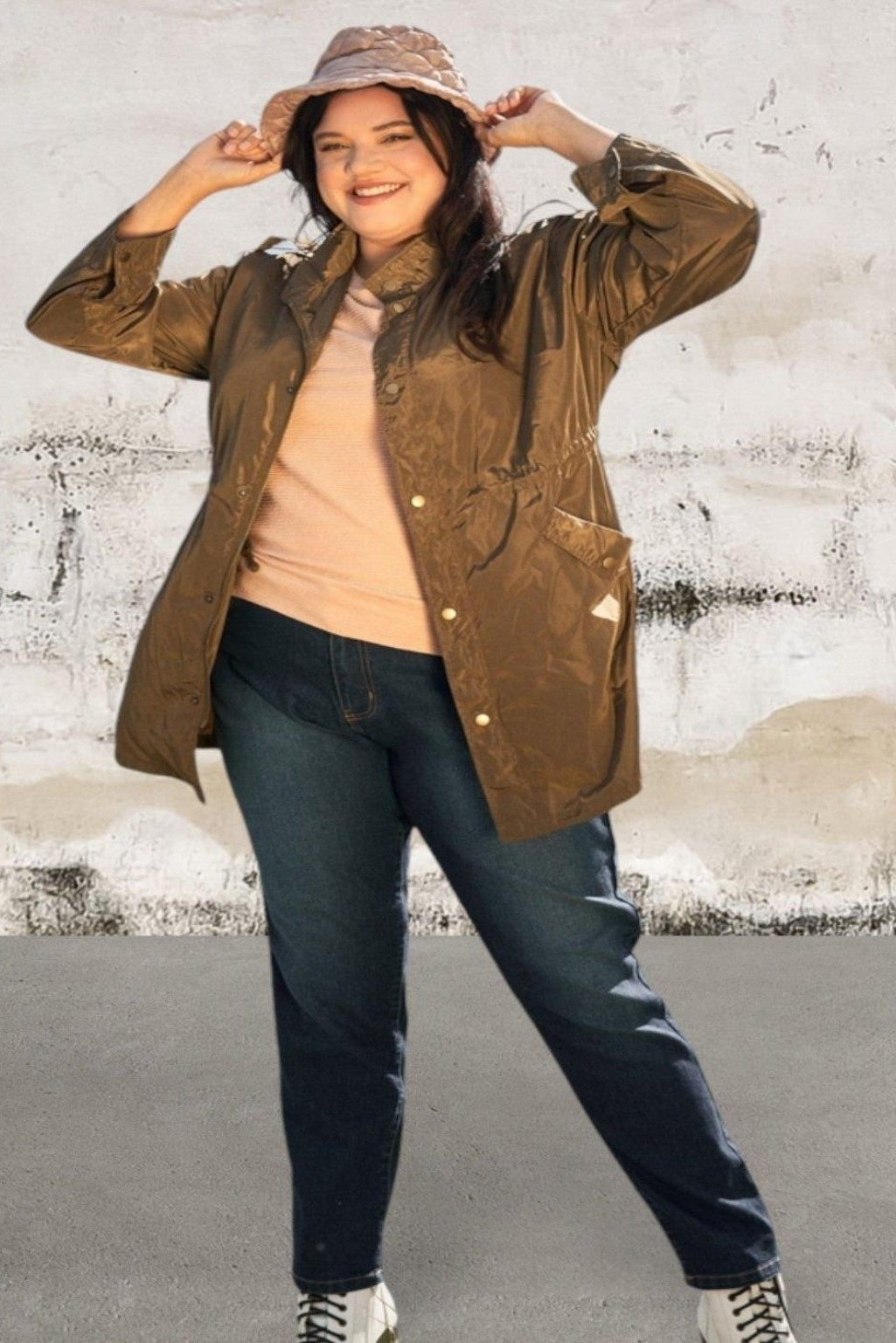 Plus Size Light Weight Zip Up And Button Down Fall Coat