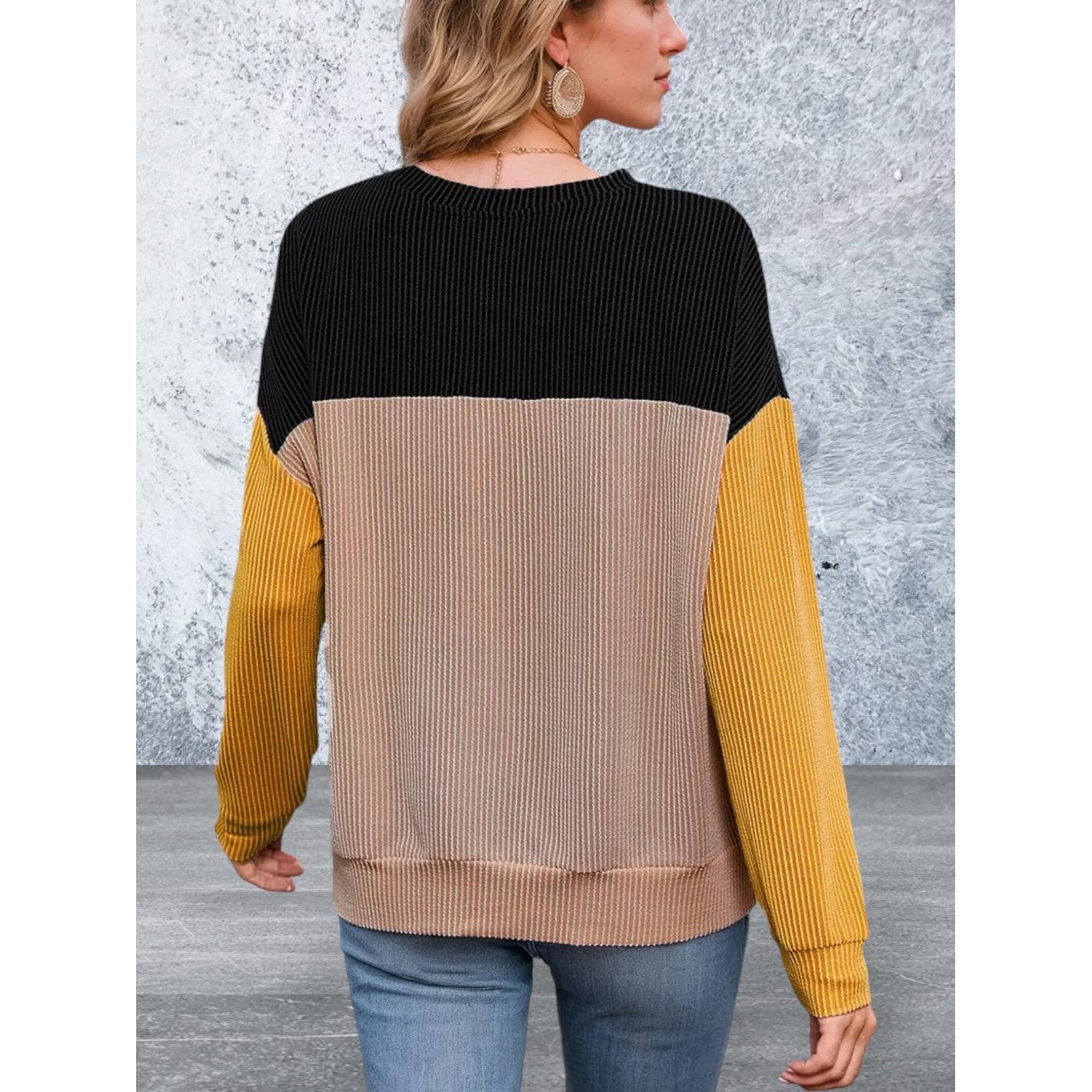 Long Sleeve Round Neck Multi Color Top