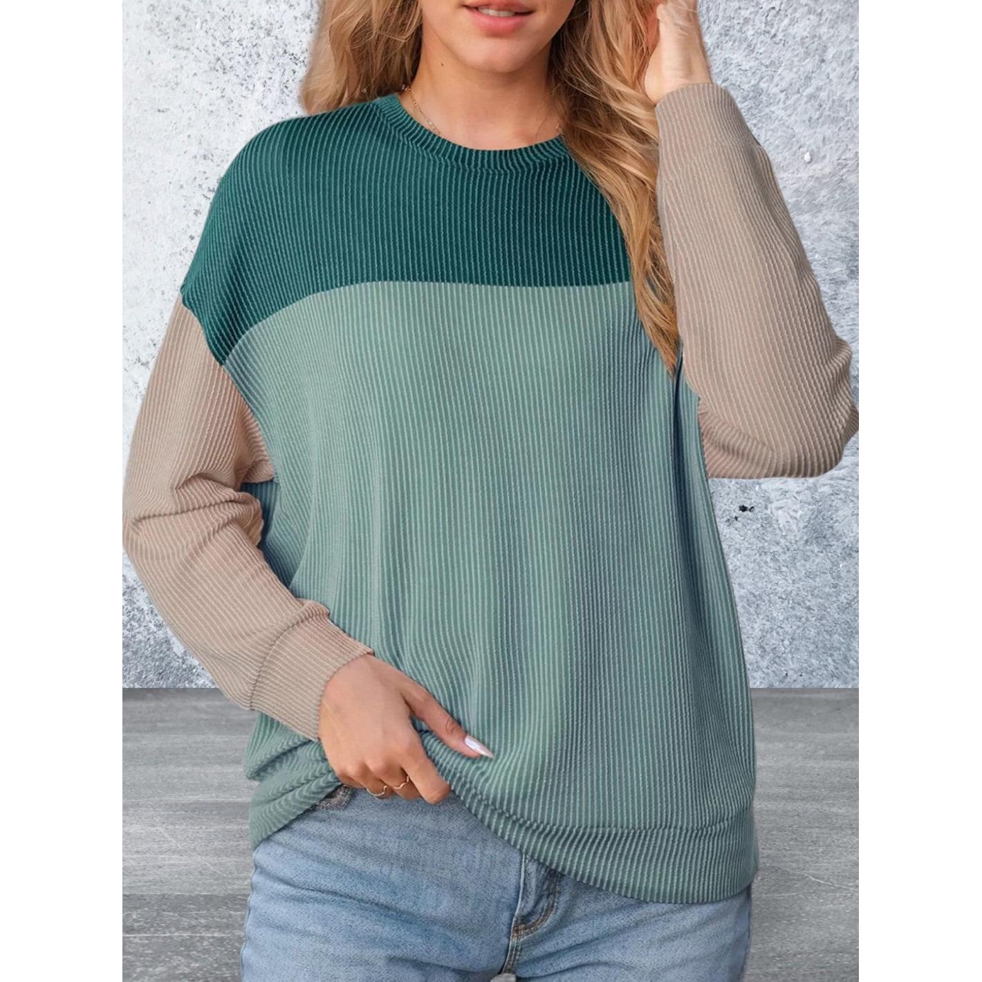 Long Sleeve Round Neck Multi Color Top