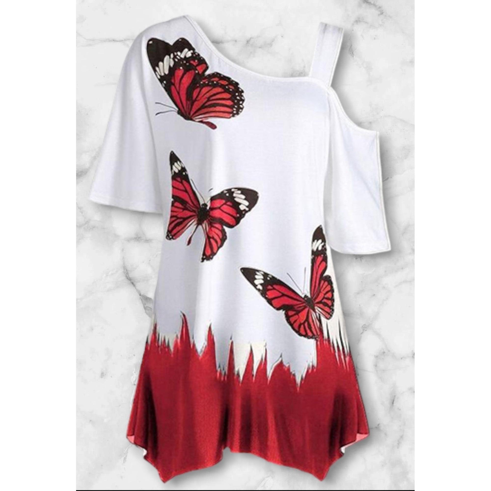 Short sleeve butterfly cold shoulder top