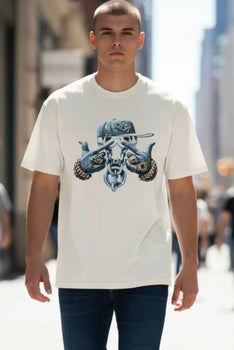 Men's Short Sleeve Over Size Soft Cotton Ash Grey Graphic T-Shirt