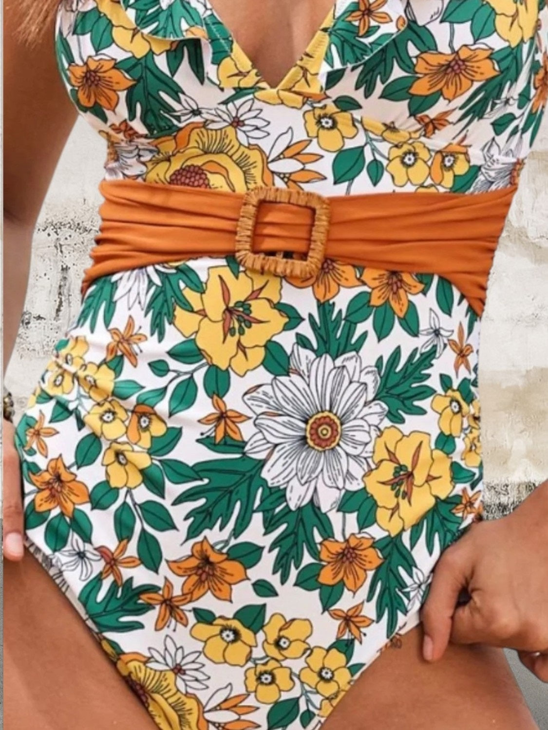 Ruffled Plunge Floral One-Piece Swimwear