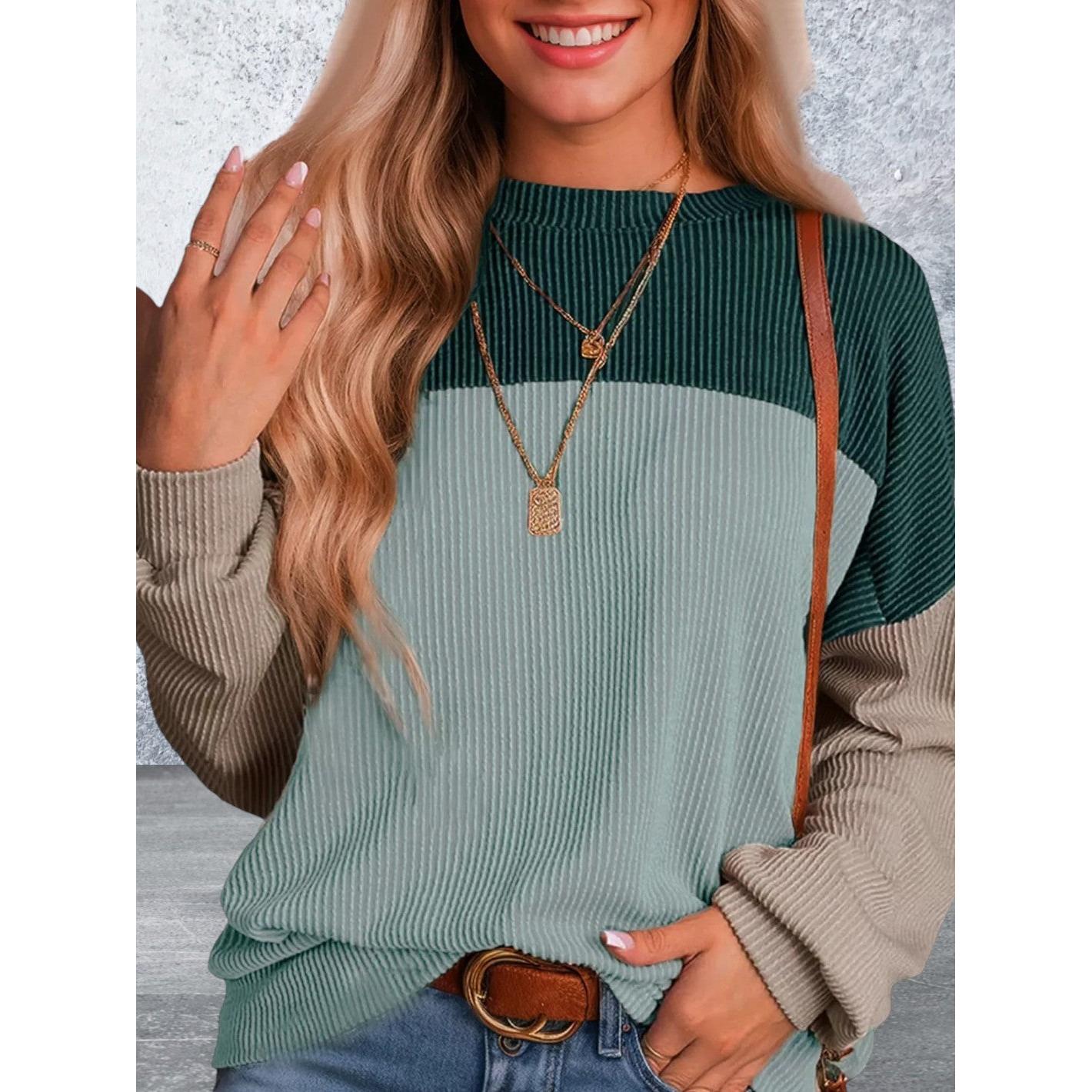 Long Sleeve Round Neck Multi Color Top