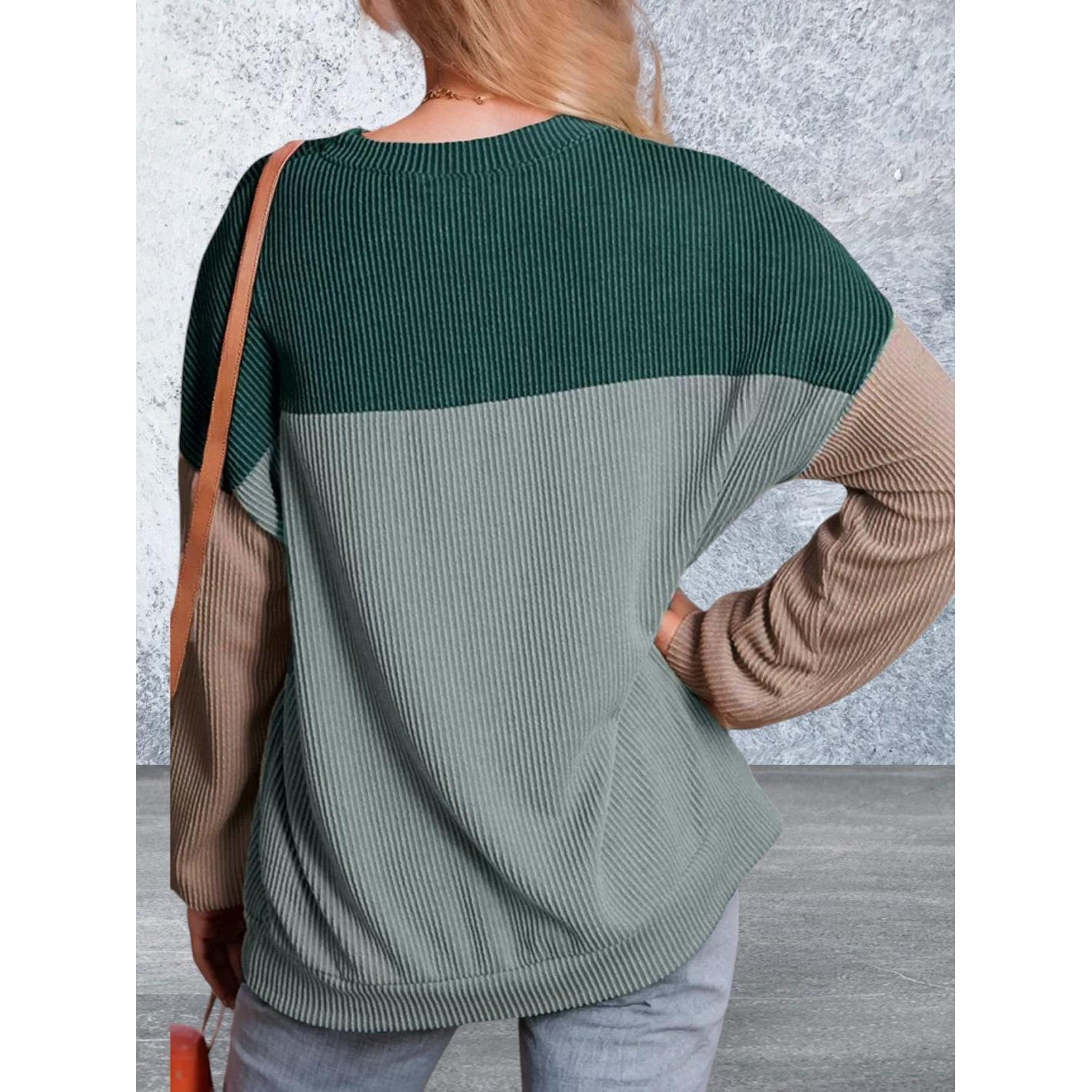 Long Sleeve Round Neck Multi Color Top