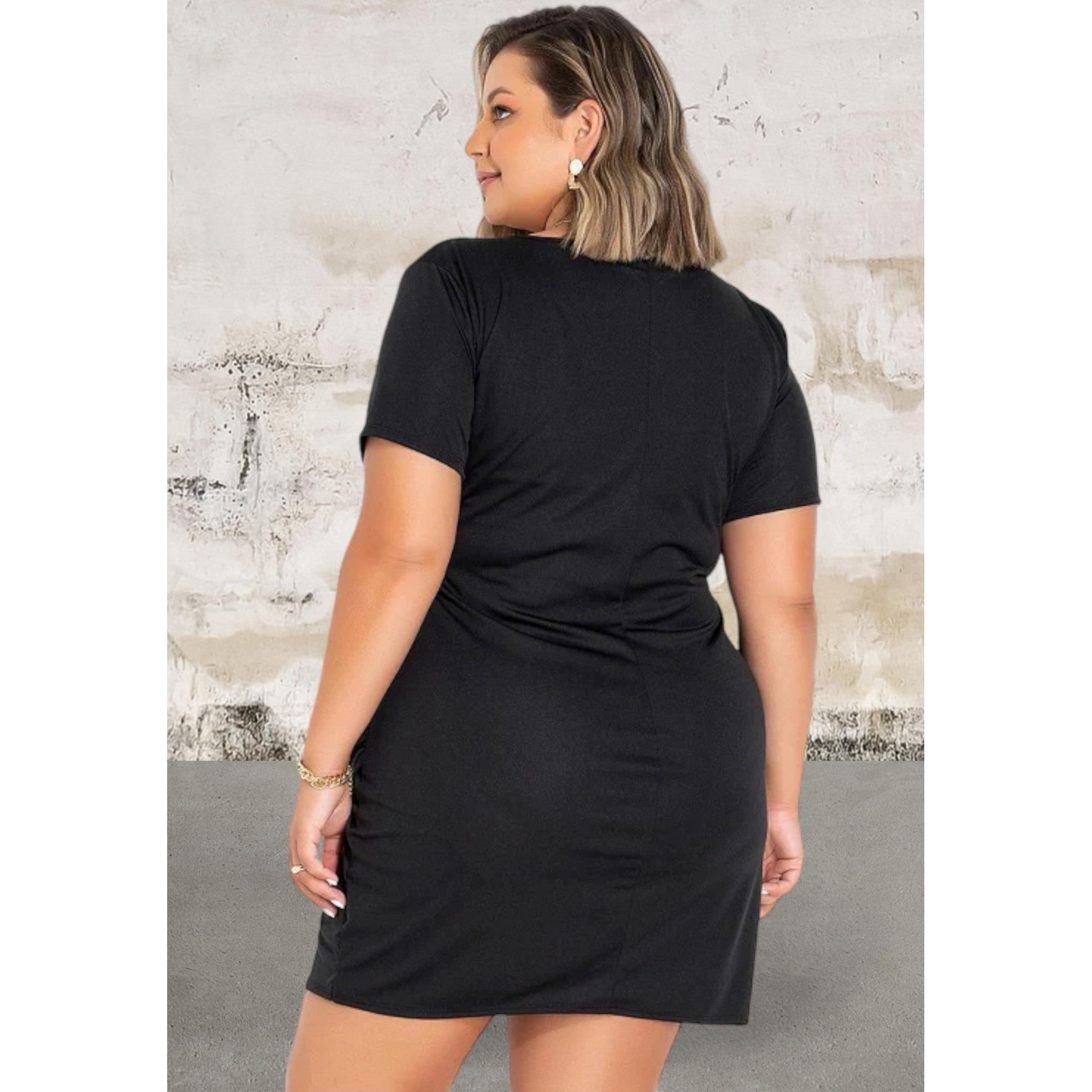 Plus size short sleeve wrap ruched above the knee dress